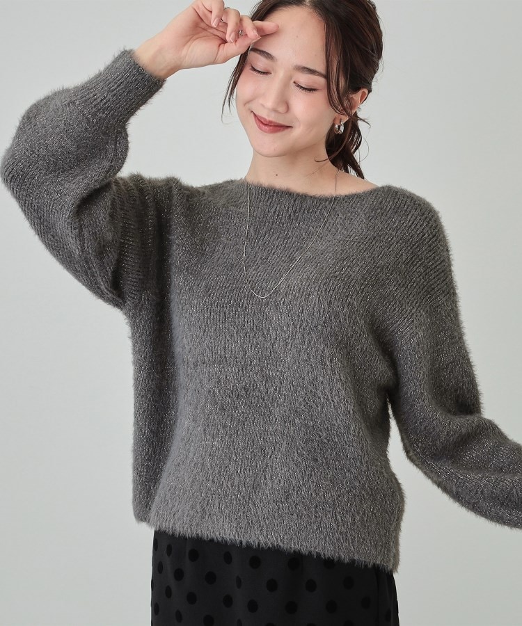 S-LL】大人上品な ラメフェザー ボートネックニット(ニット S-LL】大人上品な ラメフェザー ボートネックニット(ニット