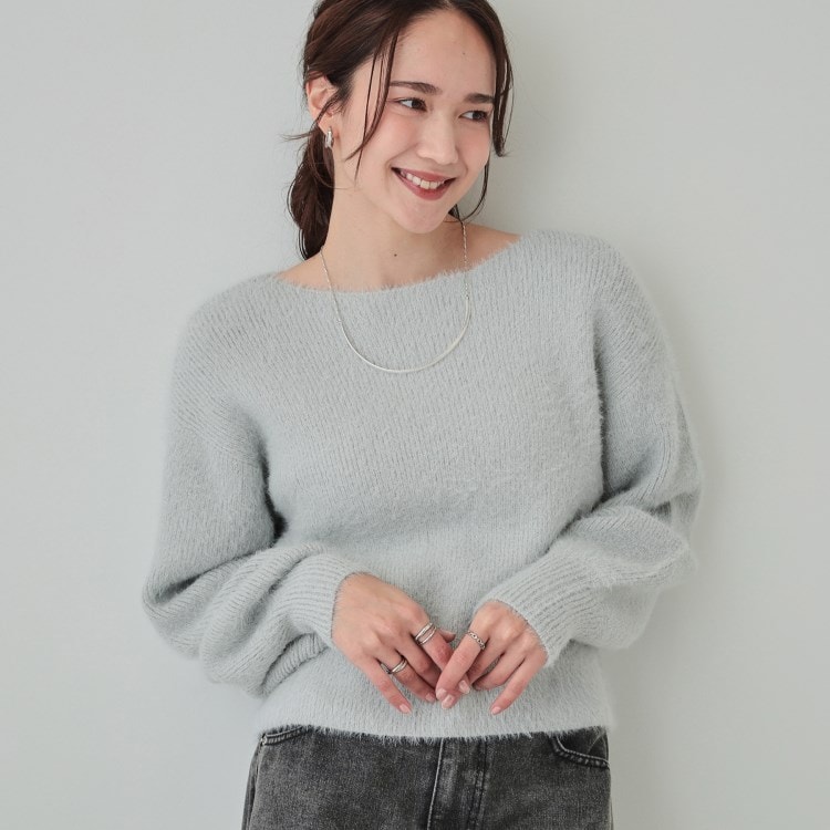 シューラルー/ドレスキップ(SHOO・LA・RUE/DRESKIP)の【S-LL】大人上品な ラメフェザー ボートネックニット ニット/セーター