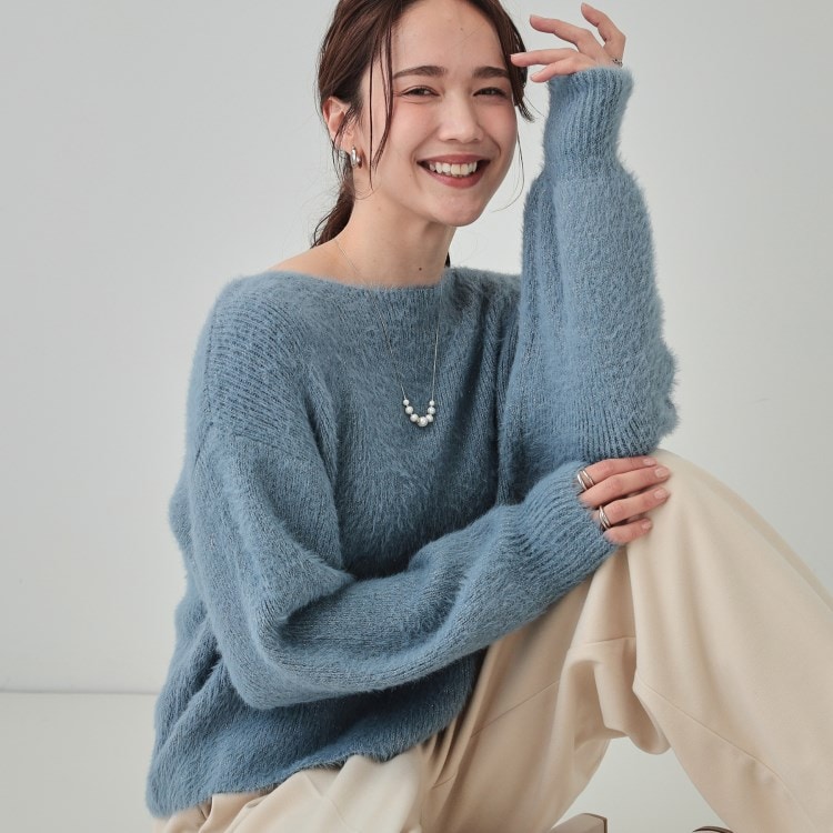 シューラルー/ドレスキップ(SHOO・LA・RUE/DRESKIP)の【S-LL】大人上品な ラメフェザー ボートネックニット ニット/セーター