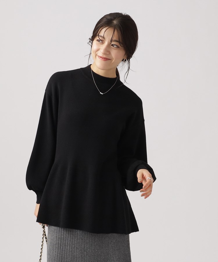 体型カバー】大人な美しさ ペプラム プチハイネックニット 体型カバー】大人な美しさ ペプラム プチハイネックニット