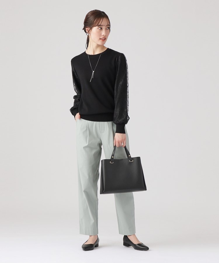 M-LL】上品に華やぐ ふんわりお袖レース ドッキングニット M-LL】上品に華やぐ ふんわりお袖レース ドッキングニット