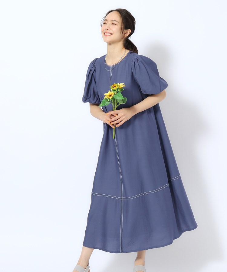 シューラルー/ドレスキップ(SHOO・LA・RUE/DRESKIP)の配色ステッチ バルーン袖マキシワンピース9