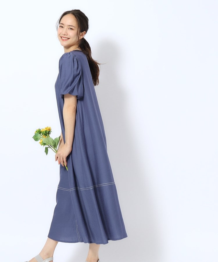 シューラルー/ドレスキップ(SHOO・LA・RUE/DRESKIP)の配色ステッチ バルーン袖マキシワンピース10