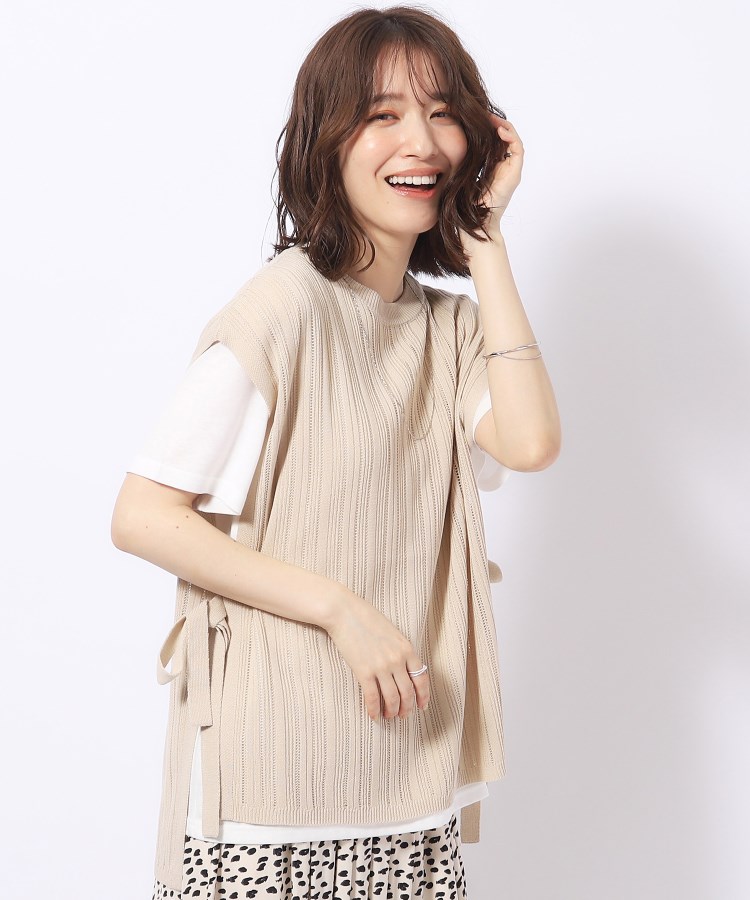 2点セット】大人の抜け感 透かし編みベスト+インナーTシャツ 2点セット】大人の抜け感 透かし編みベスト+インナーTシャツ