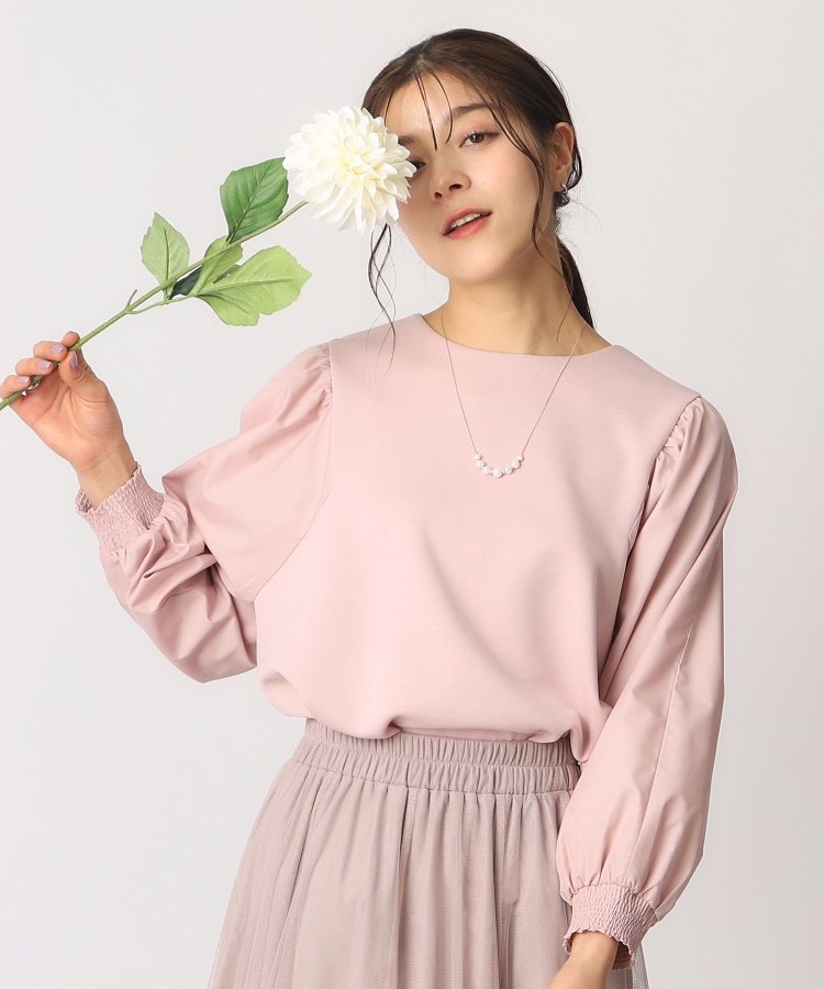 シューラルー/ドレスキップ(SHOO・LA・RUE/DRESKIP)の【8分袖】お袖異素材 ドッキングトップス ピンク(071)