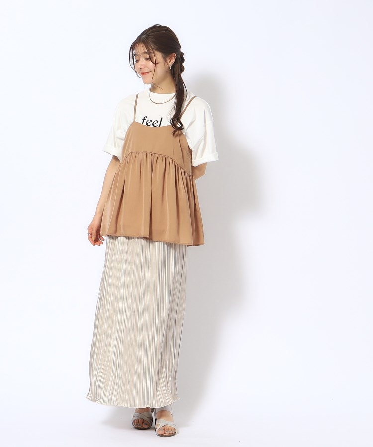 2点セット】ギャザーキャミソール+Tシャツ(トップス+インナー 2点セット】ギャザーキャミソール+Tシャツ(トップス+インナー