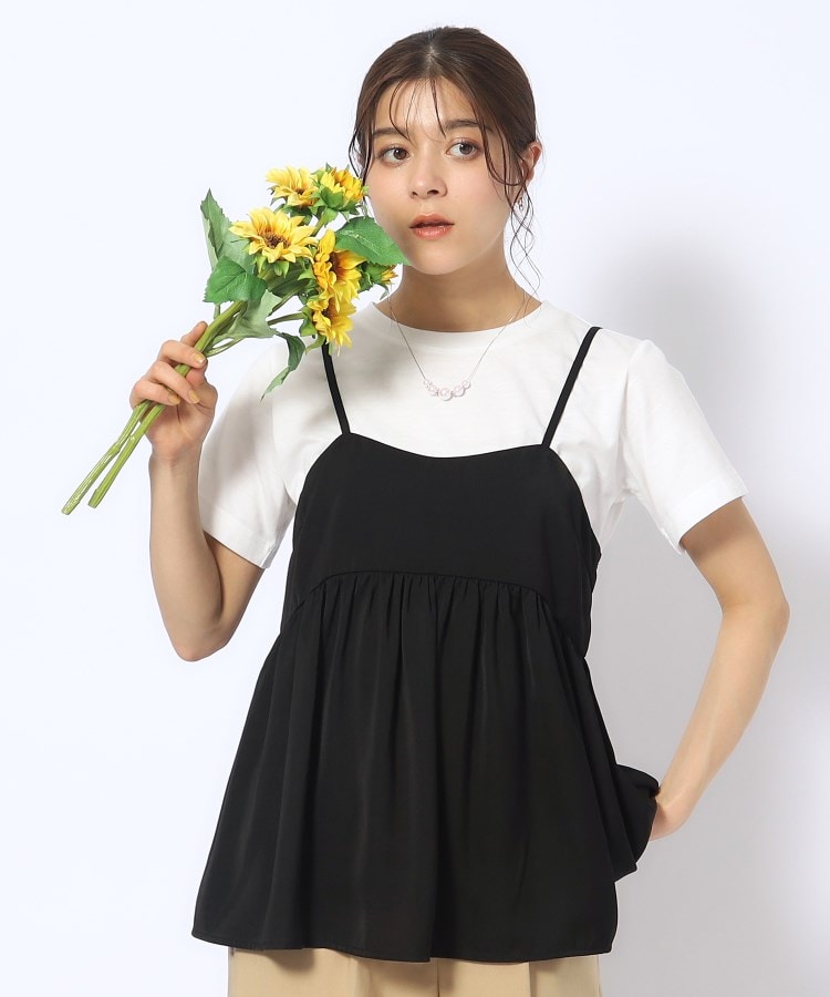 シューラルー/ドレスキップ(SHOO・LA・RUE/DRESKIP)の【2点セット】ギャザーキャミソール＋Tシャツ ブラック(019)