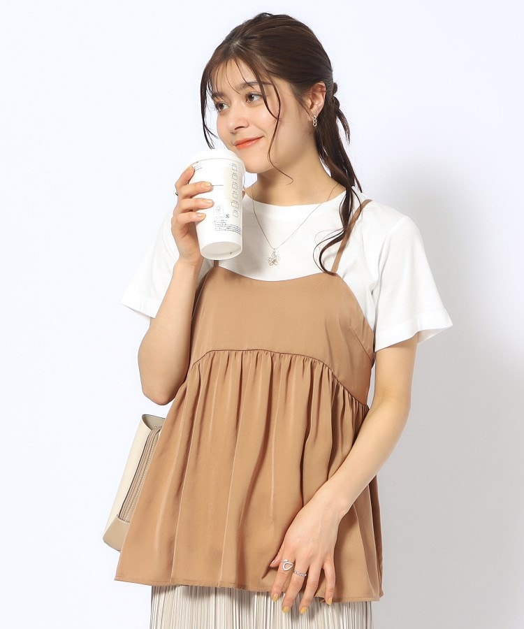 2点セット】ギャザーキャミソール+Tシャツ(トップス+インナー 2点セット】ギャザーキャミソール+Tシャツ(トップス+インナー