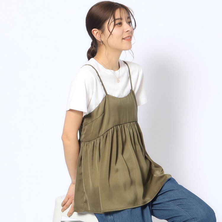 シューラルー/ドレスキップ(SHOO・LA・RUE/DRESKIP)の【2点セット】ギャザーキャミソール＋Tシャツ トップス＋インナーセット