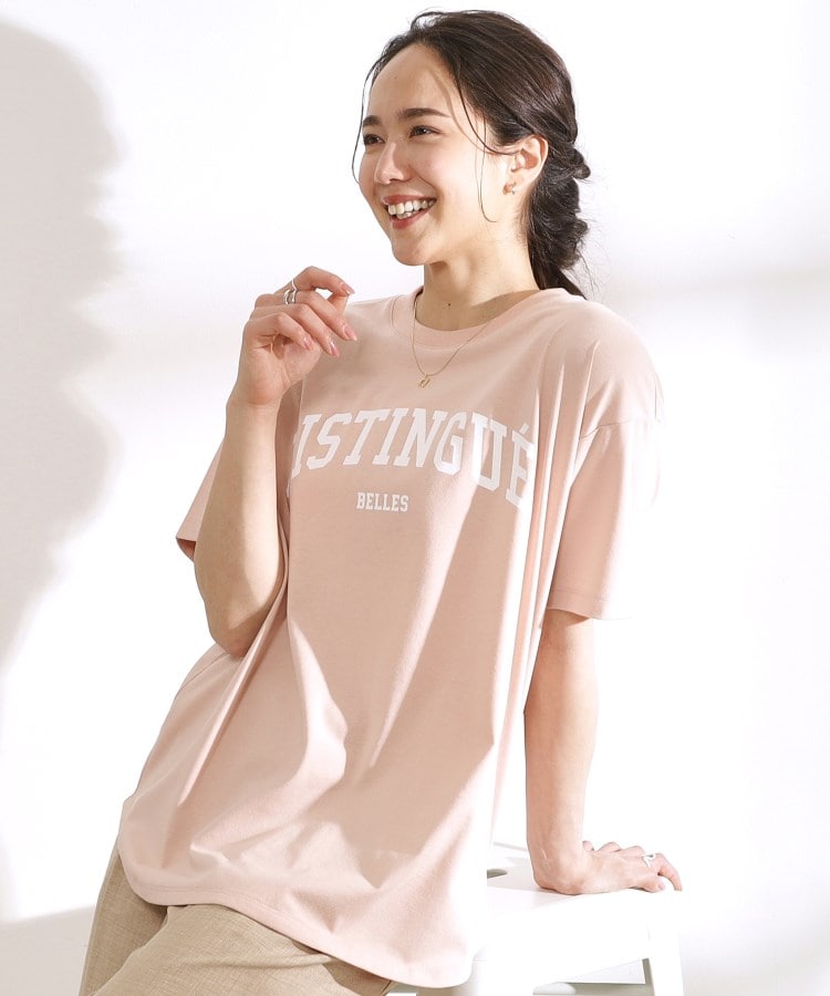 シューラルー/ドレスキップ(SHOO・LA・RUE/DRESKIP)の【洗える/UV】クルーネック ロゴTシャツ ピンク(071)
