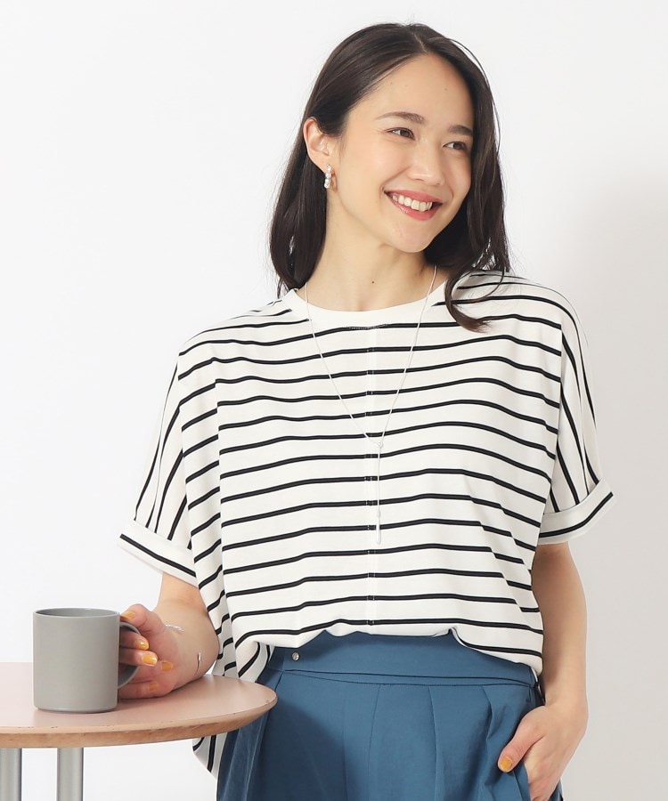 シューラルー/ドレスキップ(SHOO・LA・RUE/DRESKIP)の【洗える/UV】インしない着こなしにも 袖口ロールアップ ドルマンTシャツ ブラック(319)