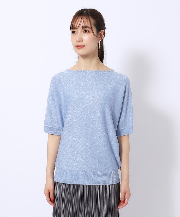 きらっと華やぐ】ラメが大人上品 ドルマンボートネック5分袖 きらっと華やぐ】ラメが大人上品 ドルマンボートネック5分袖
