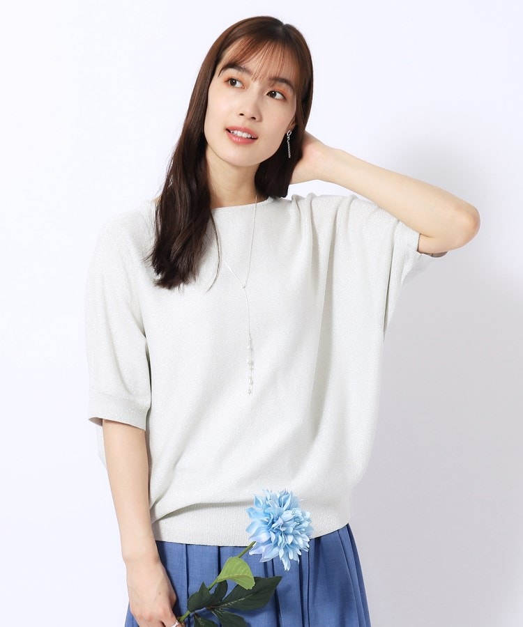 きらっと華やぐ】ラメが大人上品 ドルマンボートネック5分袖 きらっと華やぐ】ラメが大人上品 ドルマンボートネック5分袖