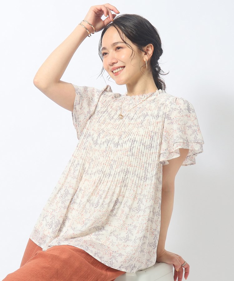 シューラルー/ドレスキップ(SHOO・LA・RUE/DRESKIP)の【無理せずキレイ】プリーツ使いでフェミニンに 後ろリボン フリルブラウス オフホワイト(103)