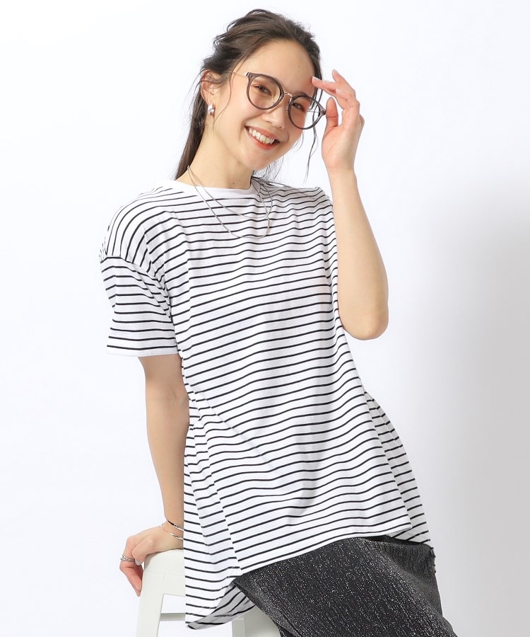 シューラルー/ドレスキップ(SHOO・LA・RUE/DRESKIP)の【体型カバー/UV】アウトで決まる ペプラムTシャツ オフホワイト(303)