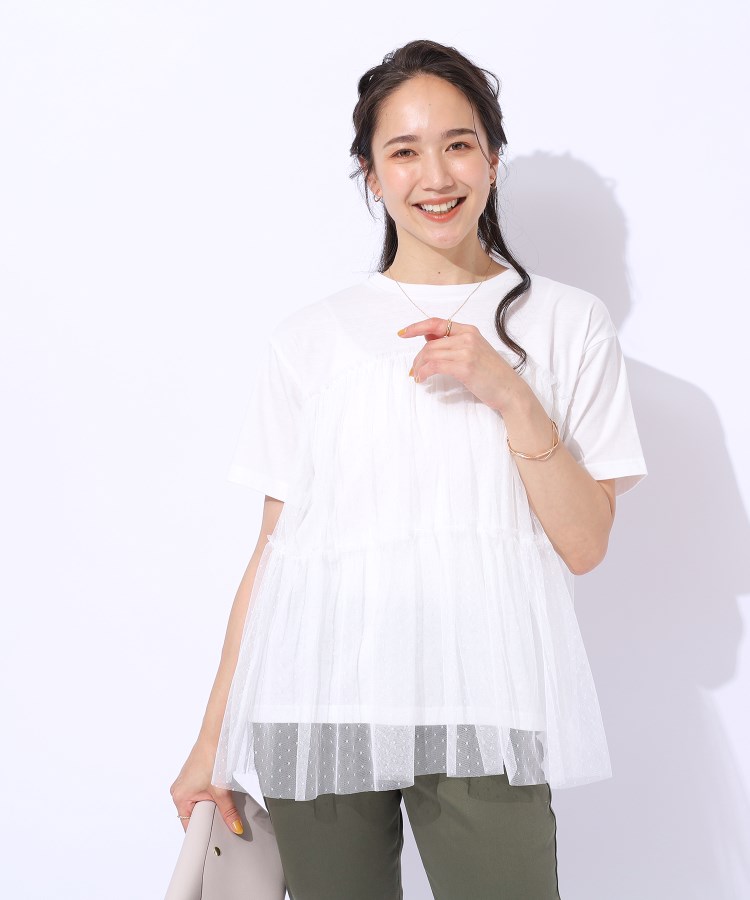 シューラルー/ドレスキップ(SHOO・LA・RUE/DRESKIP)の【好レビュー/動くたびにふわっと揺れる】　着るだけで華やかな ドットチュールドッキングTシャツ1