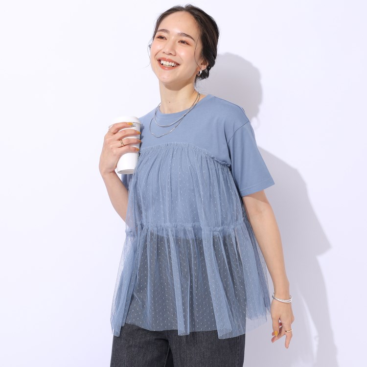 シューラルー/ドレスキップ(SHOO・LA・RUE/DRESKIP)の【好レビュー/動くたびにふわっと揺れる】　着るだけで華やかな ドットチュールドッキングTシャツ Ｔシャツ