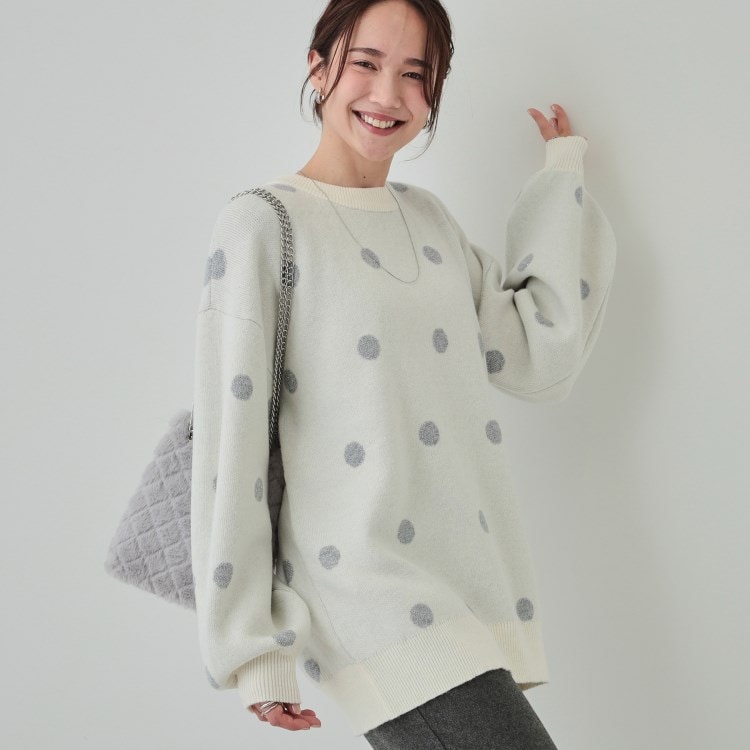 シューラルー/ドレスキップ(SHOO・LA・RUE/DRESKIP)の【洗える/S-LL】 ドット柄が目を惹く ゆったりジャカードニット ニット/セーター