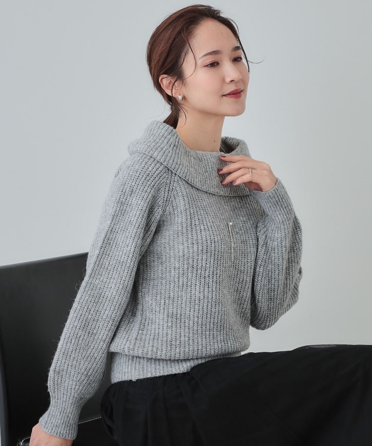 シューラルー/ドレスキップ(SHOO・LA・RUE/DRESKIP)の【S-LL】首元すっきり オフショル ミックスヤーンニット グレー(012)