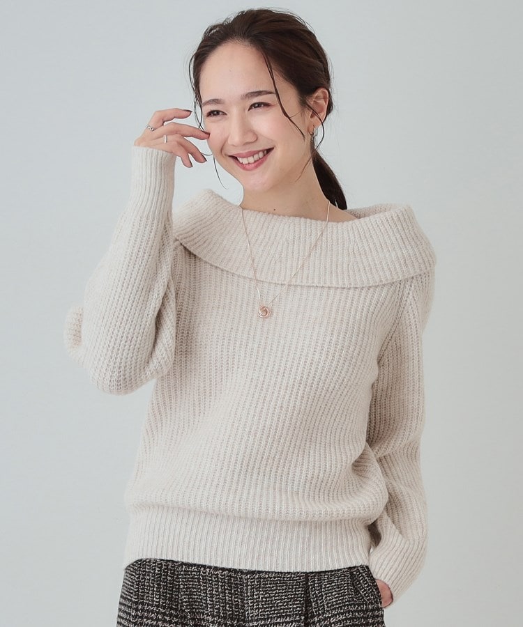 シューラルー/ドレスキップ(SHOO・LA・RUE/DRESKIP)の【S-LL】首元すっきり オフショル ミックスヤーンニット ライトベージュ(051)