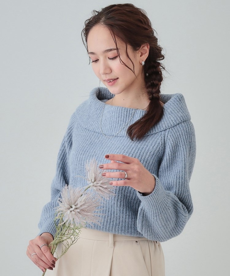 シューラルー/ドレスキップ(SHOO・LA・RUE/DRESKIP)の【S-LL】首元すっきり オフショル ミックスヤーンニット ブルー(092)