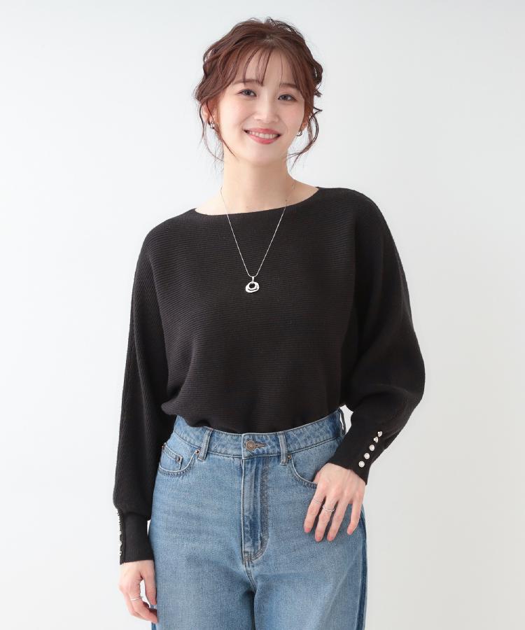 洗える】大人の上品コーデに お袖ビジュー釦付きリブドルマン 洗える】大人の上品コーデに お袖ビジュー釦付きリブドルマン