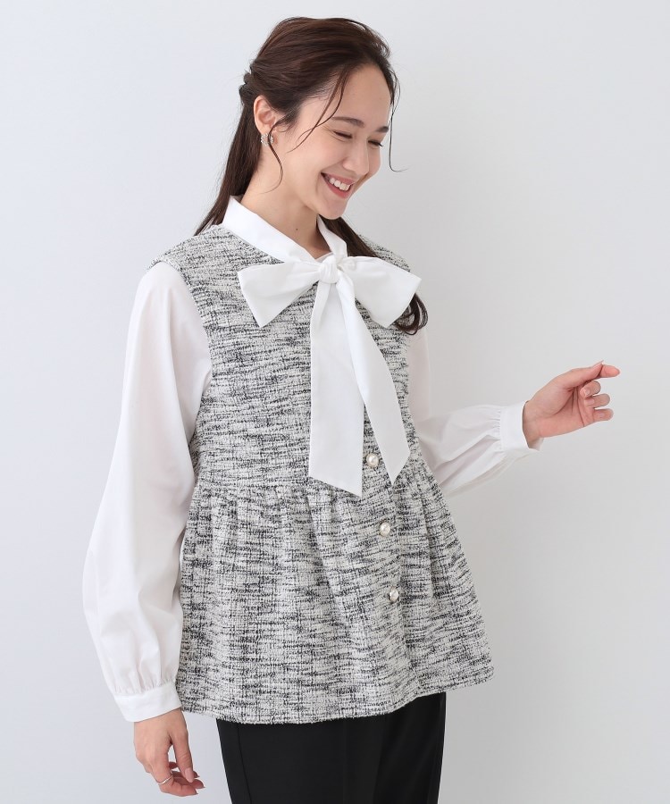 シューラルー/ドレスキップ(SHOO・LA・RUE/DRESKIP)のカットツイードペプラムジレ オフホワイト(403)