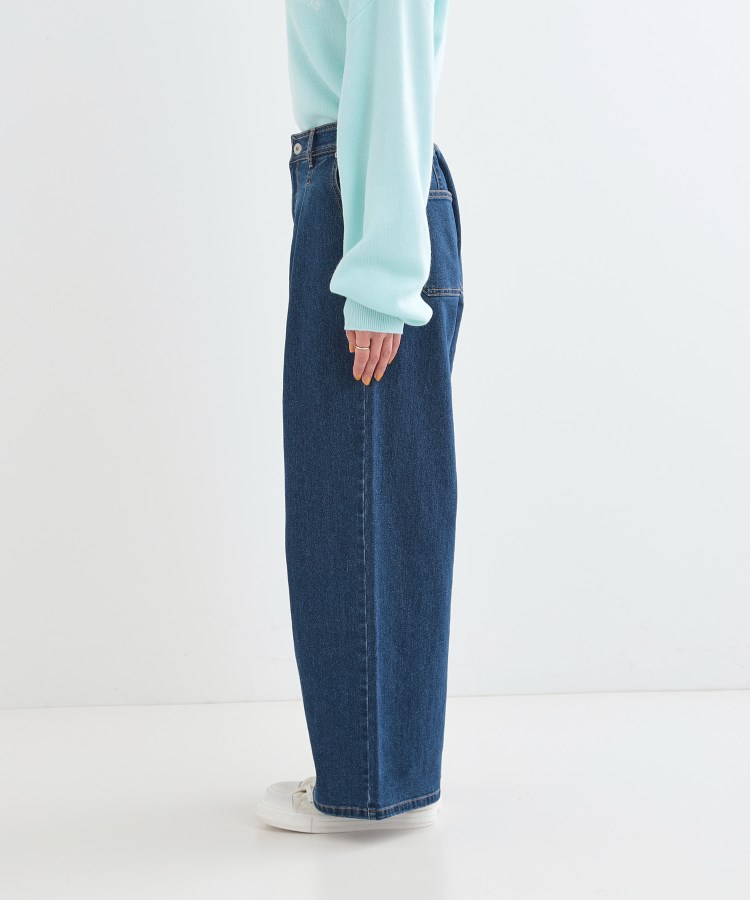 S-LL】後ろウエストゴムが楽 大人のタックワイド デニムパンツ