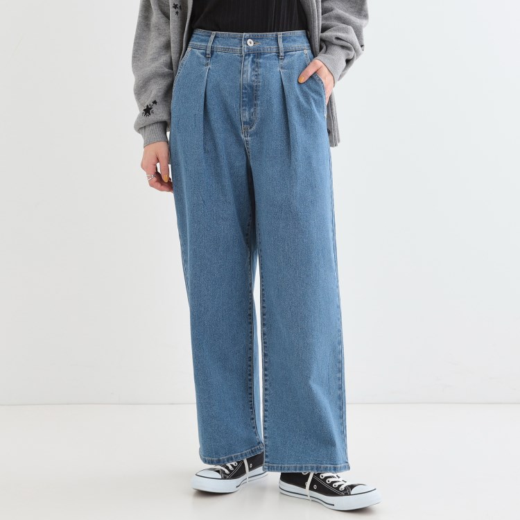 シューラルー/ドレスキップ(SHOO・LA・RUE/DRESKIP)の後ろウエストゴムが楽 大人のタックワイド デニムパンツ デニムパンツ