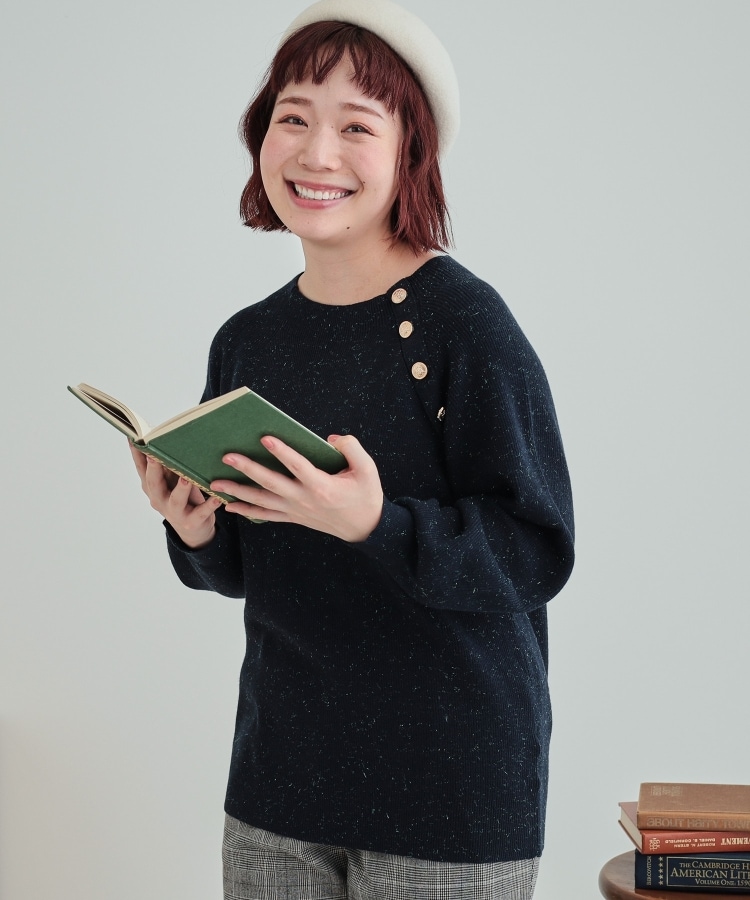 S-LL/洗える】きらっとラメが華やか 肩金ボタンニット(ニット S-LL/洗える】きらっとラメが華やか 肩金ボタンニット(ニット