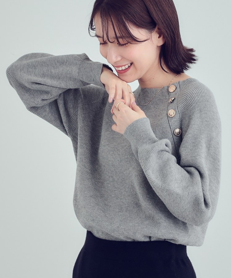 S-LL/洗える】きらっとラメが華やか 肩金ボタンニット(ニット S-LL/洗える】きらっとラメが華やか 肩金ボタンニット(ニット