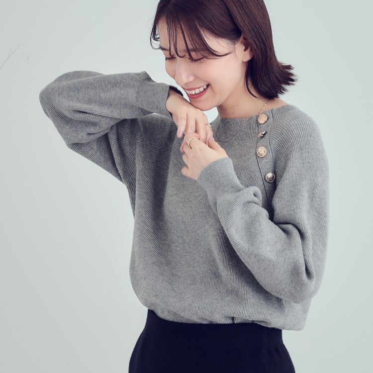 シューラルー/ドレスキップ(SHOO・LA・RUE/DRESKIP)の【S-LL/洗える】きらっとラメが華やか 肩金ボタンニット ニット/セーター