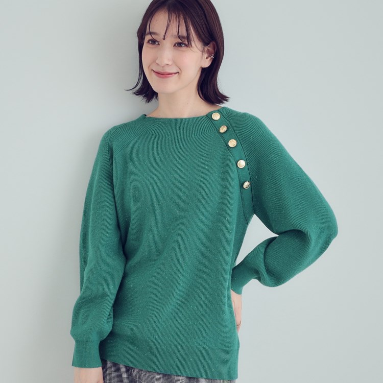 シューラルー/ドレスキップ(SHOO・LA・RUE/DRESKIP)の【S-LL/洗える】きらっとラメが華やか 肩金ボタンニット ニット/セーター