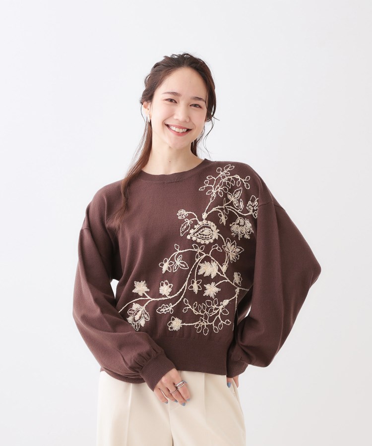 S-LL】大人のエレガントな着こなしに ラメ刺繍ニット(ニット S-LL】大人のエレガントな着こなしに ラメ刺繍ニット(ニット