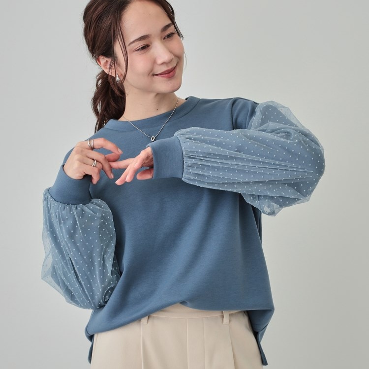 シューラルー/ドレスキップ(SHOO・LA・RUE/DRESKIP)の【S-LL】お袖ドットチュール切り替えトップス カットソー