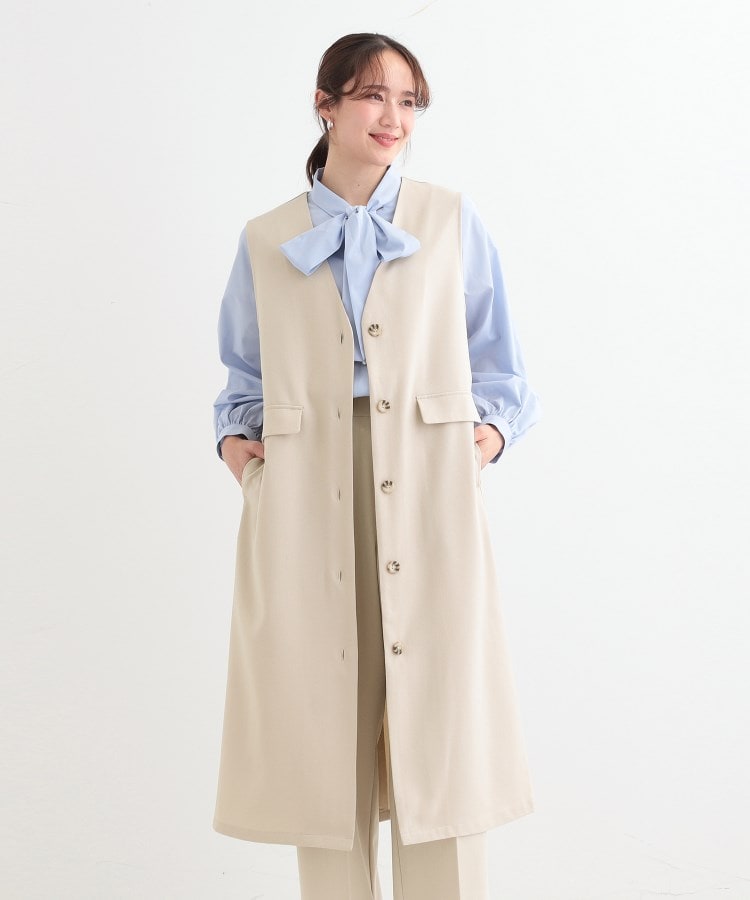 ロングジレ ベスト レディース トップス ロング 無地 ジレ・再販