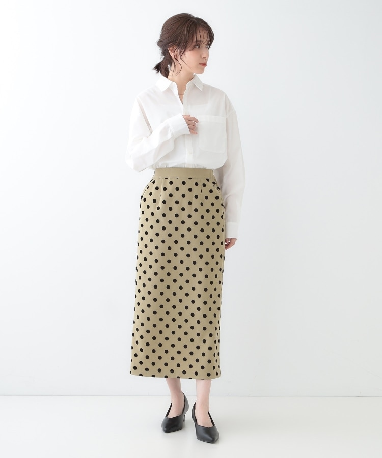 S-LL】華やかさ引き立つ フロッキードット ナロースカート S-LL】華やかさ引き立つ フロッキードット ナロースカート