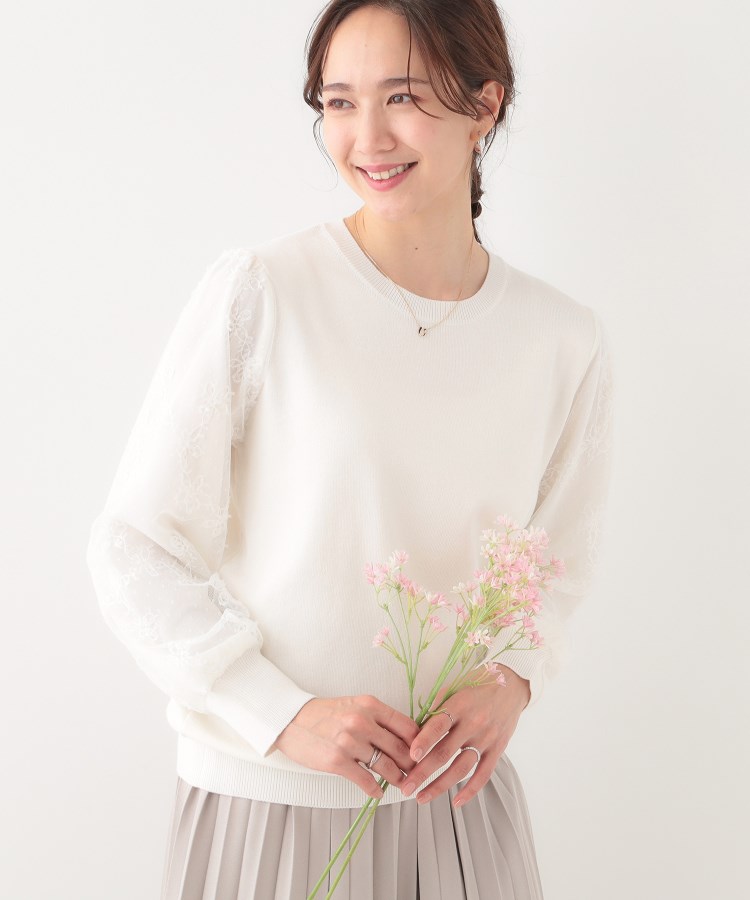 S-LL】大人可愛い お袖レースドッキングニット(ニット/セーター S-LL】大人可愛い お袖レースドッキングニット(ニット/セーター
