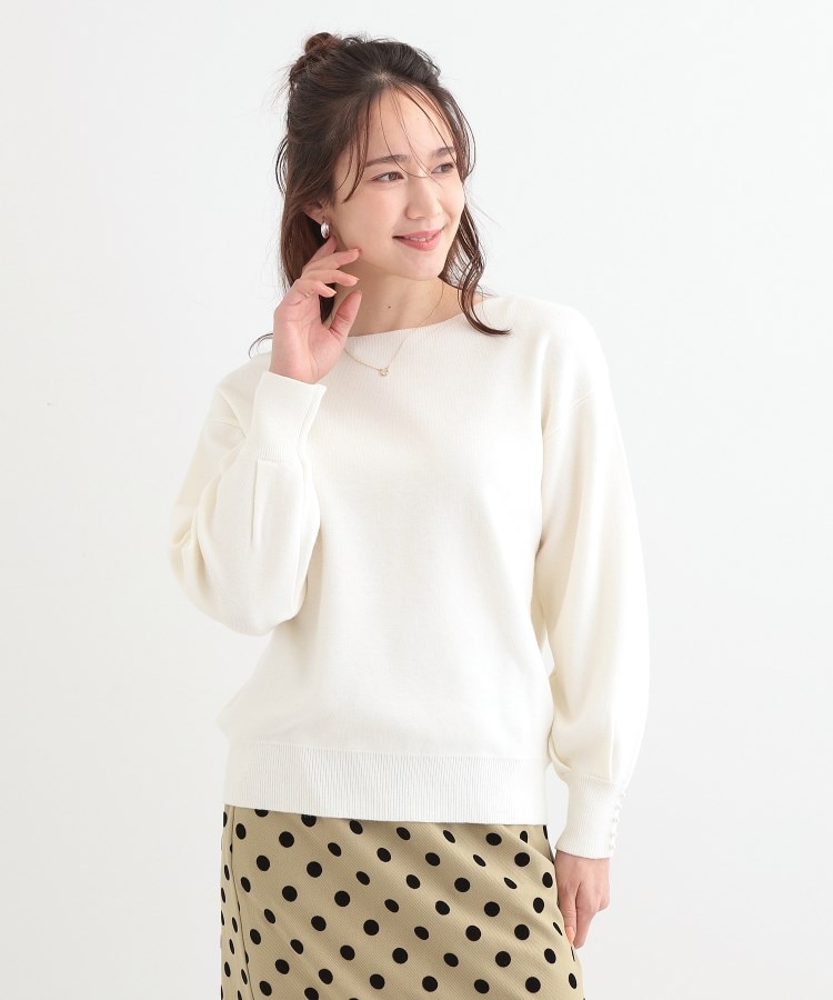 シューラルー/ドレスキップ(SHOO・LA・RUE/DRESKIP)の【洗える/S-LL】大人上品 お袖パール調ボタン付き ボートネックニット13