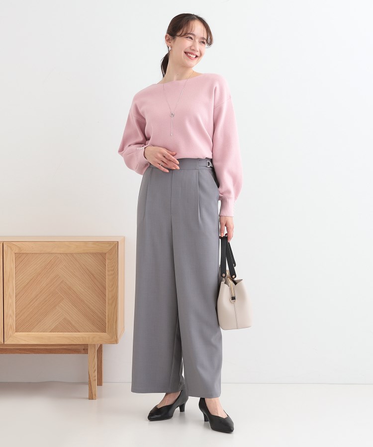 シューラルー/ドレスキップ(SHOO・LA・RUE/DRESKIP)の【洗える/S-LL】大人上品 お袖パール調ボタン付き ボートネックニット3