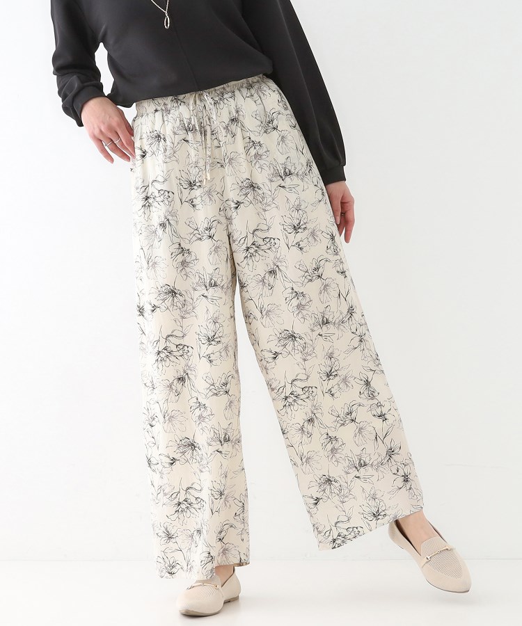シューラルー/ドレスキップ(SHOO・LA・RUE/DRESKIP)の【S-LL/着丈選べる】 マットサテンワイドパンツ アイボリー(704)