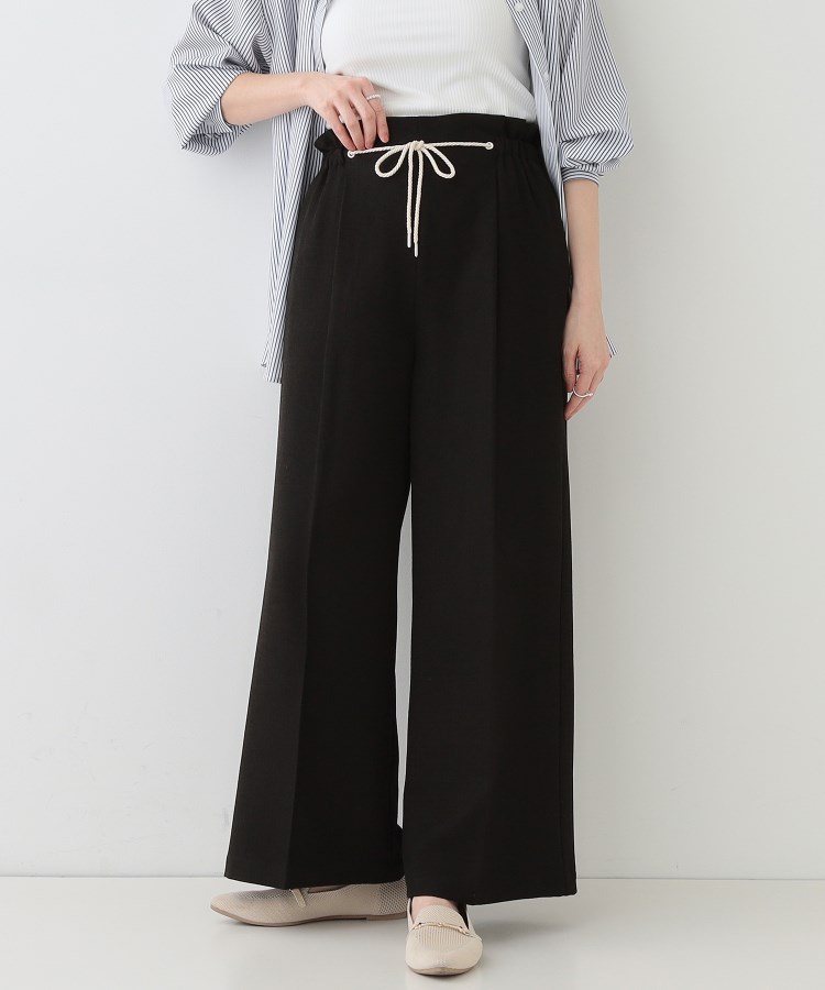シューラルー/ドレスキップ(SHOO・LA・RUE/DRESKIP)の【S-LL】きれいにスタイルアップ ロープ紐使いワイドパンツ ブラック(019)