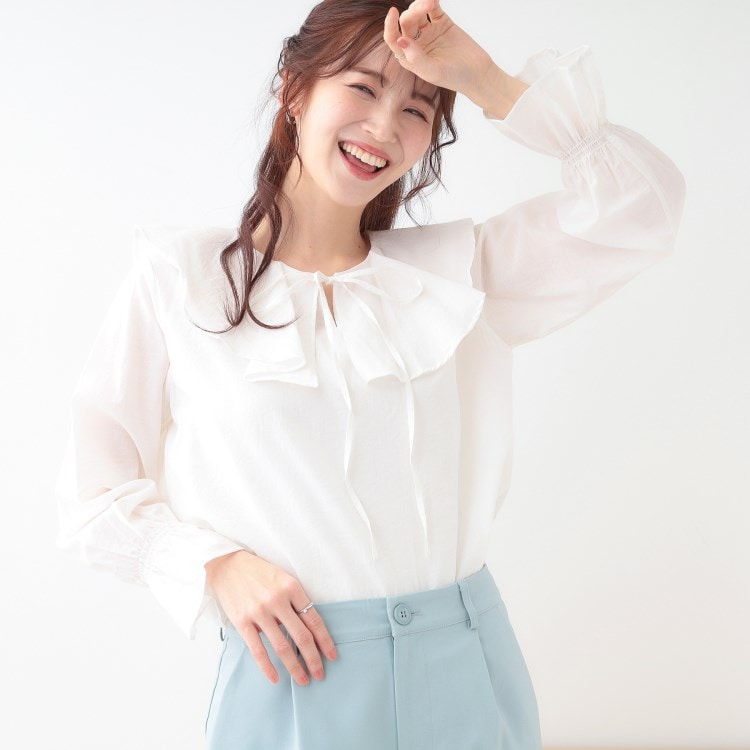 シューラルー/ドレスキップ(SHOO・LA・RUE/DRESKIP)の【洗える/S-LL】甘すぎない大人のフリルブラウス シャツ・ブラウス
