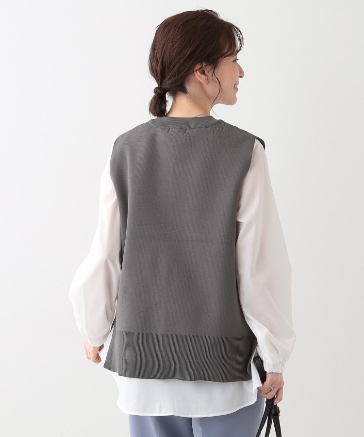 S-LL/2点セット】着回し自在 ニットベスト+フレアブラウス S-LL/2点セット】着回し自在 ニットベスト+フレアブラウス
