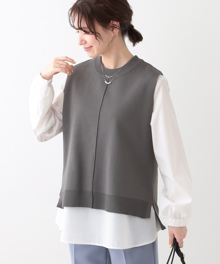 シューラルー/ドレスキップ(SHOO・LA・RUE/DRESKIP)の【S-LL/2点セット】着回し自在 ニットベスト＋フレアブラウス チャコールグレー(014)