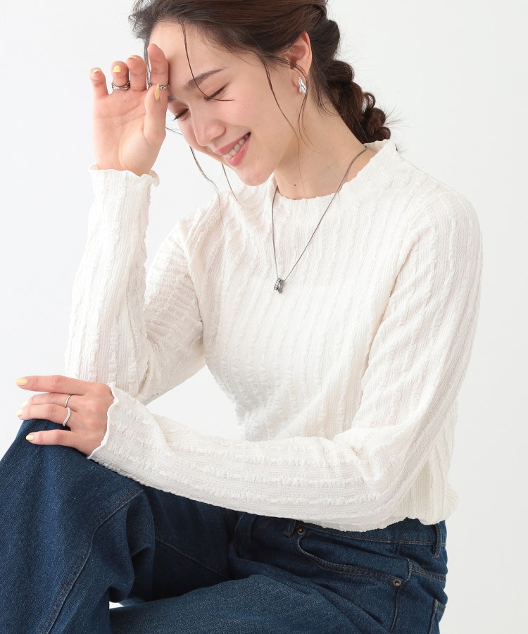 シューラルー/ドレスキップ(SHOO・LA・RUE/DRESKIP)の【S-LL】一枚でもインナーでも ふくれジャカード プチハイネックトップス オフホワイト(003)
