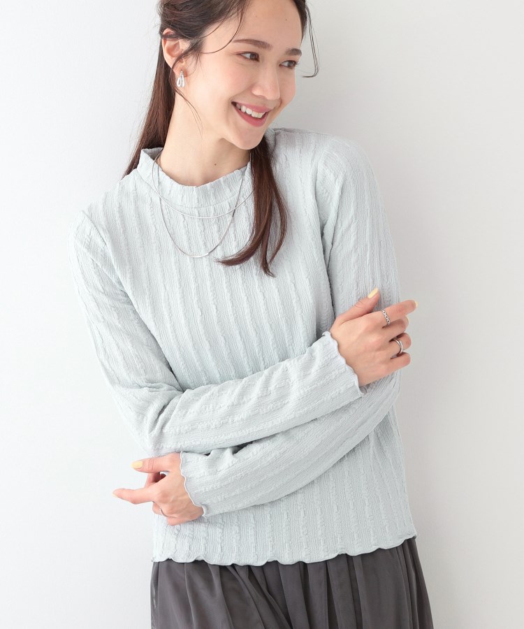 シューラルー/ドレスキップ(SHOO・LA・RUE/DRESKIP)の【S-LL】一枚でもインナーでも ふくれジャカード プチハイネックトップス ブルー(091)