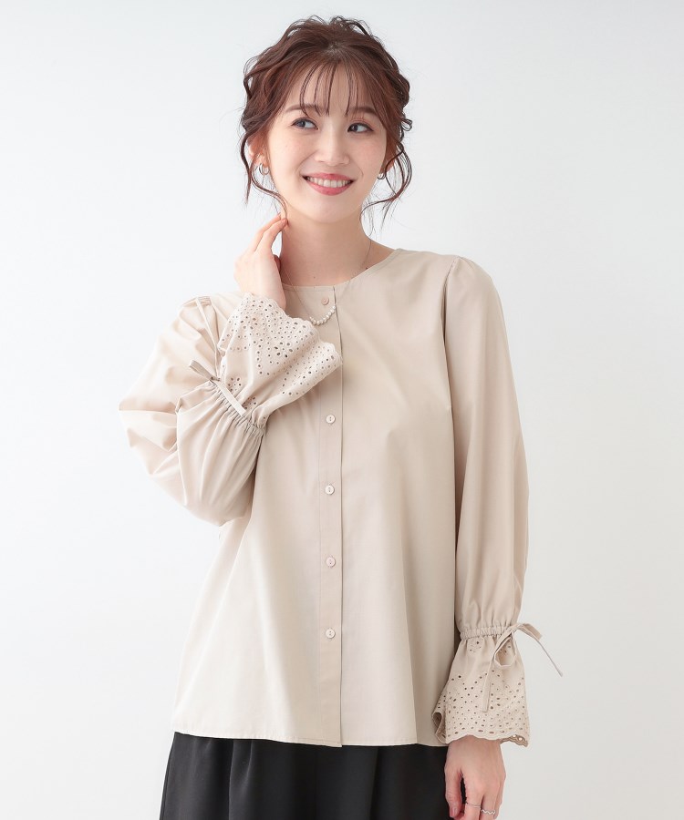 S-LL/前後2WAY/洗濯後しわになりにくい】お袖刺繍レースブラウス S-LL/前後2WAY/洗濯後しわになりにくい】お袖刺繍レースブラウス