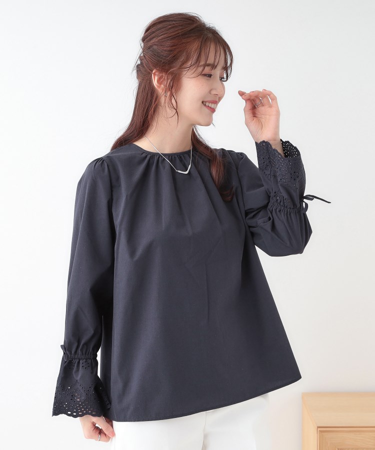 S-LL/前後2WAY/洗濯後しわになりにくい】お袖刺繍レースブラウス S-LL/前後2WAY/洗濯後しわになりにくい】お袖刺繍レースブラウス