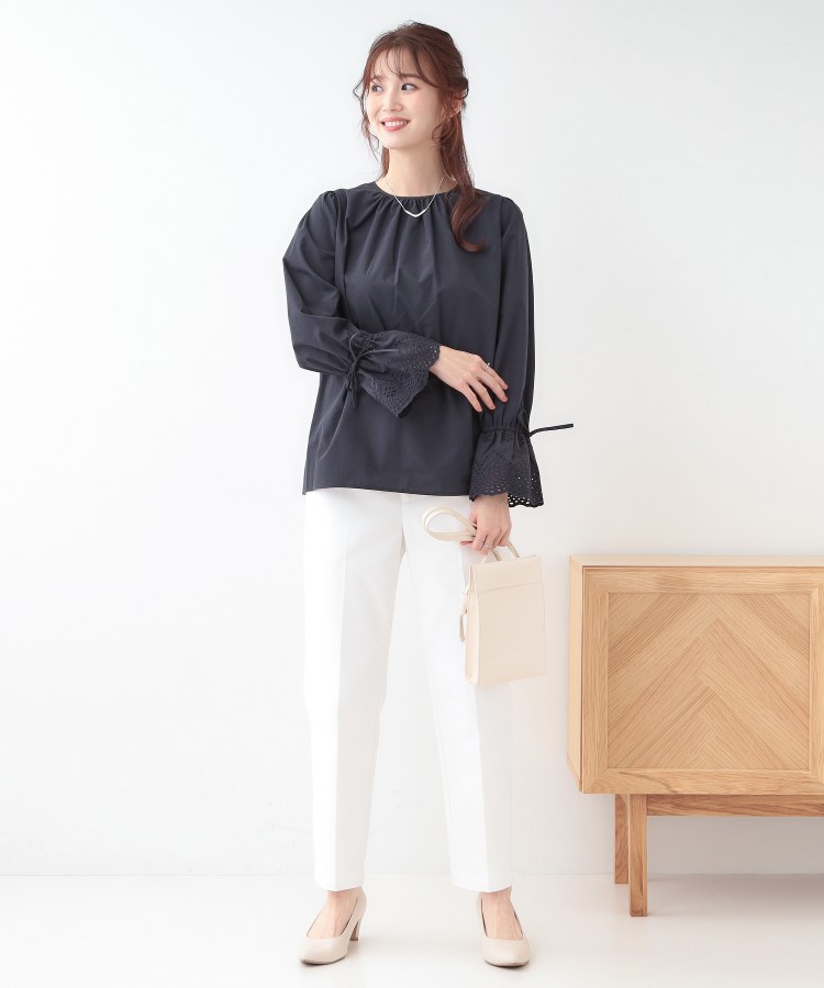 S-LL/前後2WAY/洗濯後しわになりにくい】お袖刺繍レースブラウス S-LL/前後2WAY/洗濯後しわになりにくい】お袖刺繍レースブラウス